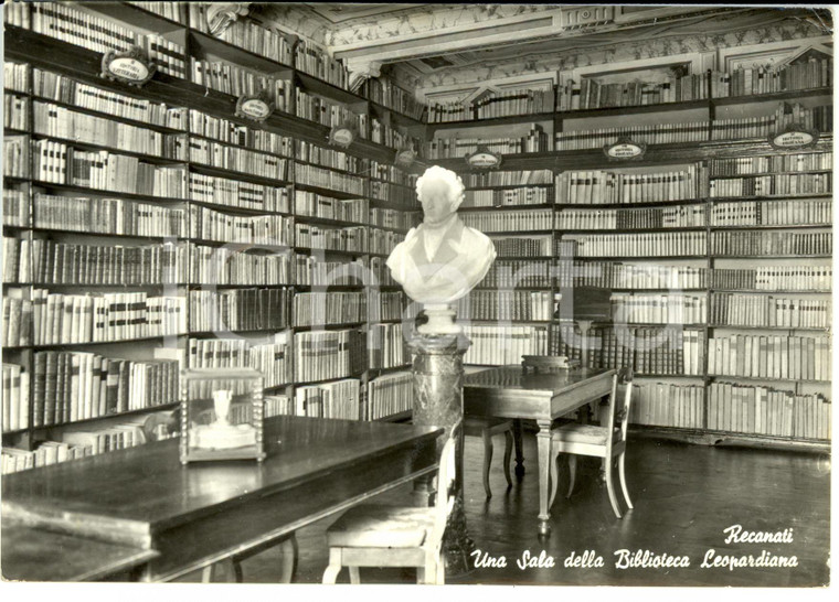 1963 RECANATI (MC) Sala della Biblioteca Leopardiana *Cartolina postale FG VG