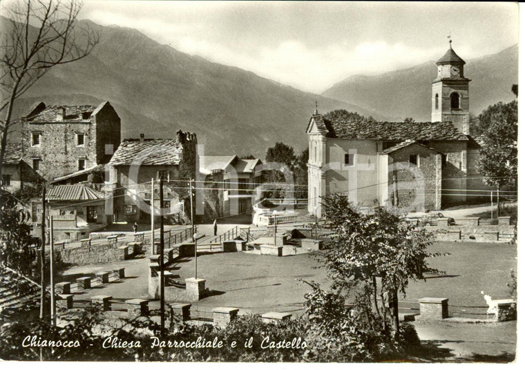 1955 ca CHIANOCCO (TO) Veduta chiesa parrocchiale e castello *Cartolina FG NV