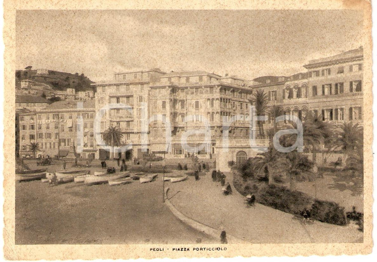 1942 PEGLI (GE) Piazza PORTICCIOLO Panorama ANIMATA *Cartolina FG VG