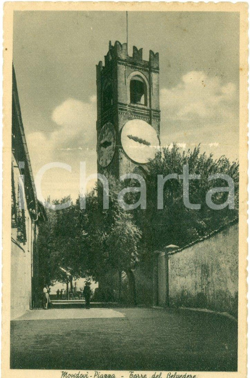 1938 MONDOVI' (CN) Piazza e Torre del BELVEDERE *Cartolina ANIMATA FP VG