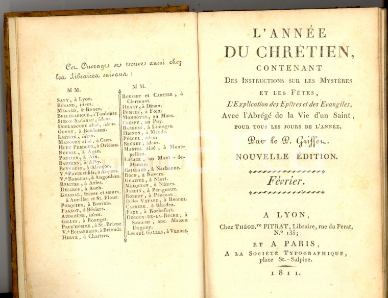 1811 Henri GRIFFET L'ANNEE DU CHRETIEN - Février *Ed. PITRAT - LYON