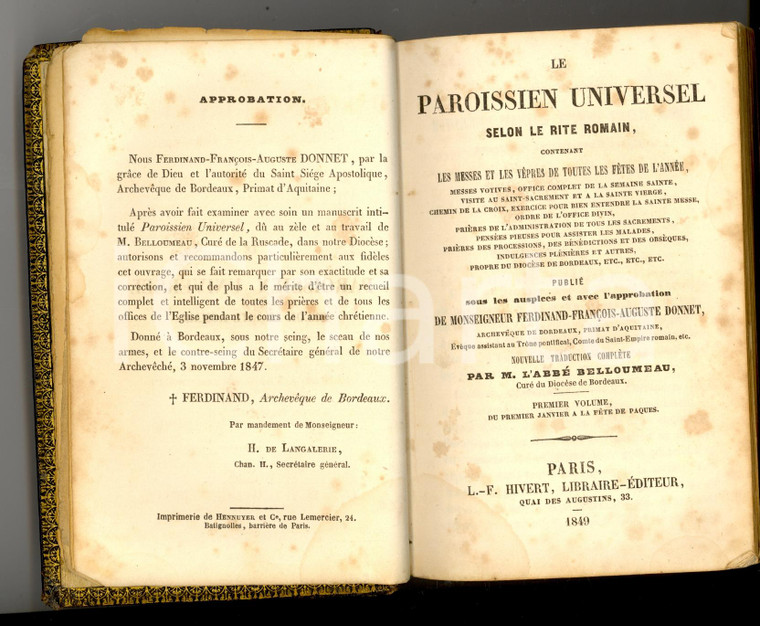 1849 PAROISSIEN UNIVERSEL Rite romain - Hiver Ed. HIVERT *Messale
