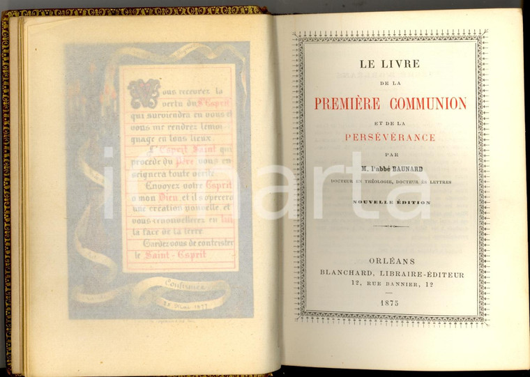 1875 Abbé BAUNARD Le livre de la Première Communion et de la Persévérance