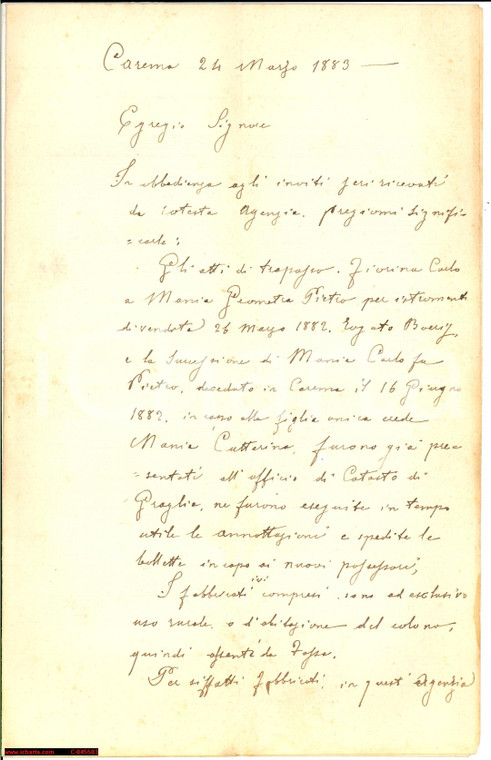 1883 CAREMA (TO) documenti MANIA proprietà ereditata