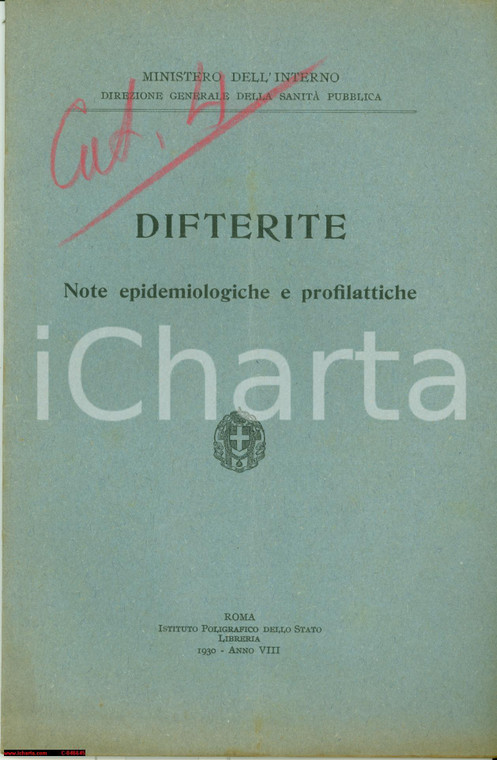 1930 ROMA Epidemiologia e profilassi DIFTERITE tavole