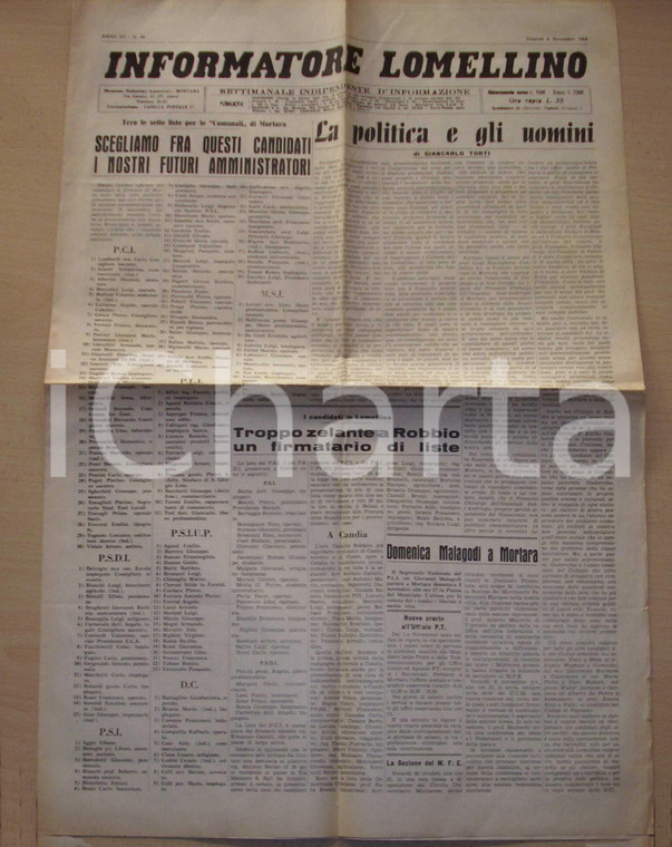 1964 MORTARA Informatore LOMELLINO Elezioni Comunali