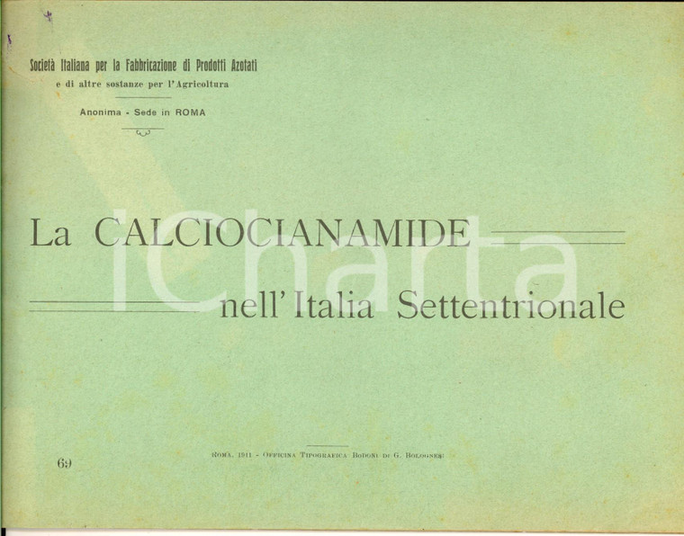 1911 ROMA La CALCIOCIANAMIDE nell'Italia Settentrionale *Tipografia BODONI