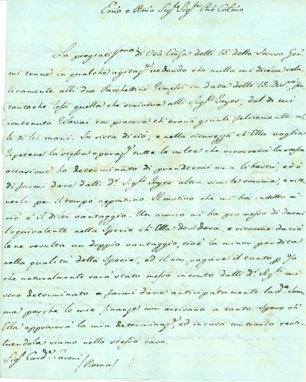 1806 MADRID Eredità Annibale CASONI Lettera AUTOGRAFA Giovanni Battista FINI