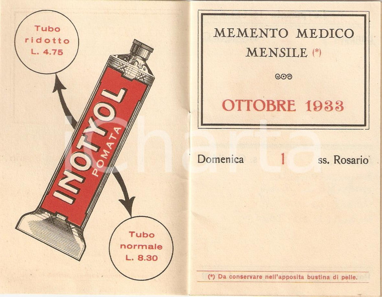 1933 MILANO Laboratori MAESTRETTI Farmaci PANCRINOL e INOTYOL Memento medico