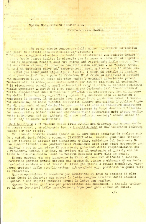 1950 ca LIVORNO Ditta Eugenio CARDINI Lettera su vendita di pesce in scatola