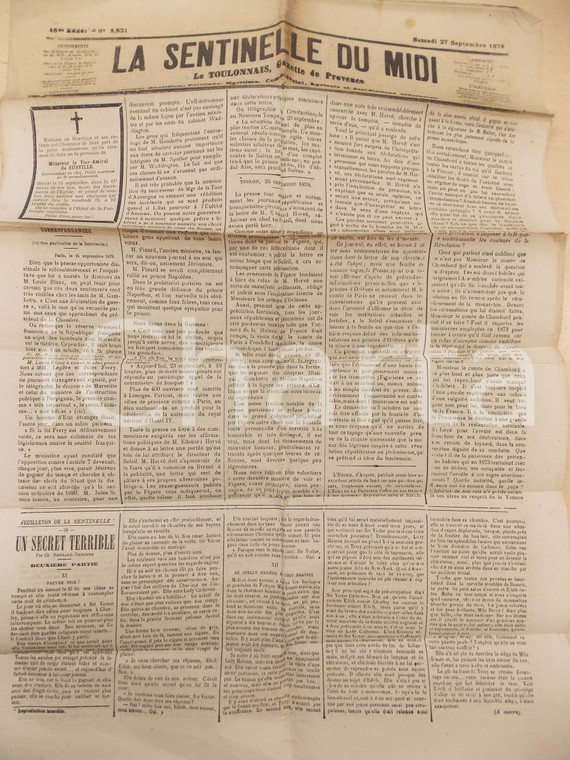 1879 LA SENTINELLE DU MIDI Lettre d'Edouard HERVE' orléaniste *Gazette TOULON