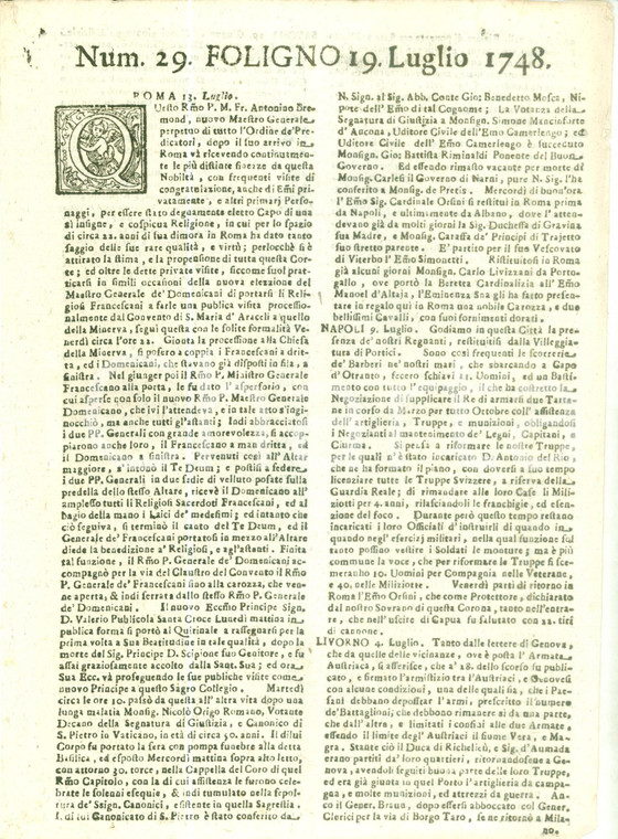 1748 GIORNALE DI FOLIGNO n. 29 Padre Antonin BREMOND in visita a ROMA