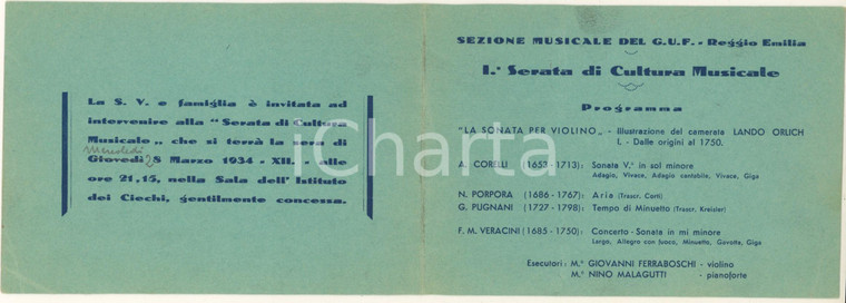 1934 REGGIO EMILIA G.U.F. "Amos Maramotti" - Biglietto serata musicale