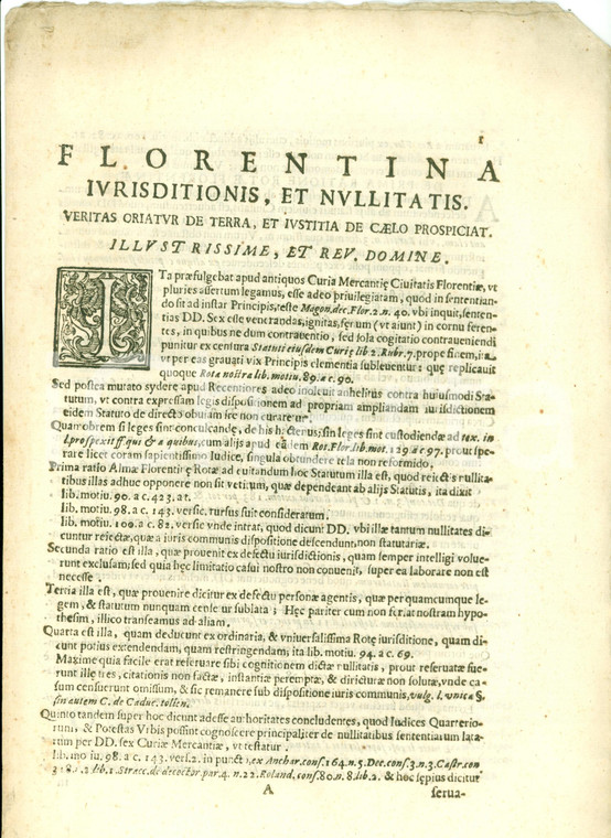 1679 FIRENZE La Curia Mercantile può giudicare come il Principe *Memoriale 4 pp.
