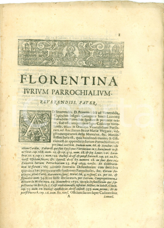 1669 FIRENZE Diritti Basilica SAN LORENZO per officio funebre Oratorio MONTALVE