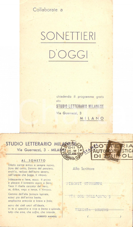 1940 MILANO Pubblicità sonettieri d'oggi Roberto MANDEL