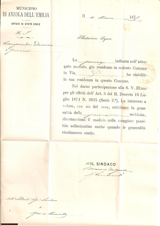 1878 ANZOLA EMILIA (BO) Residenza Decenzio CASAGRANDE