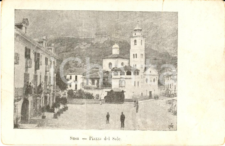 1900 ca SUSA La Piazza del Sole Cartolina ANIMATA FP NV