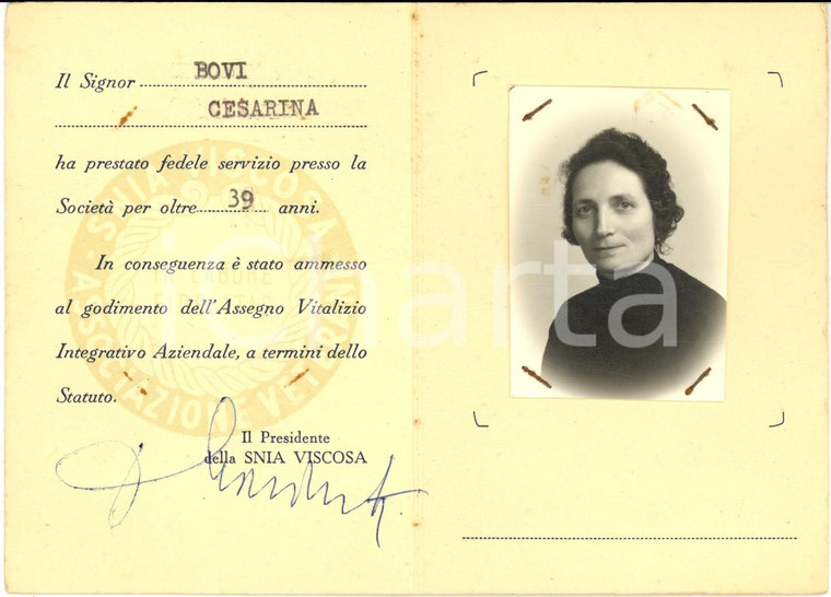 1940 ca MILANO Vitalizio SNIA VISCOSA Cesarina BOVI