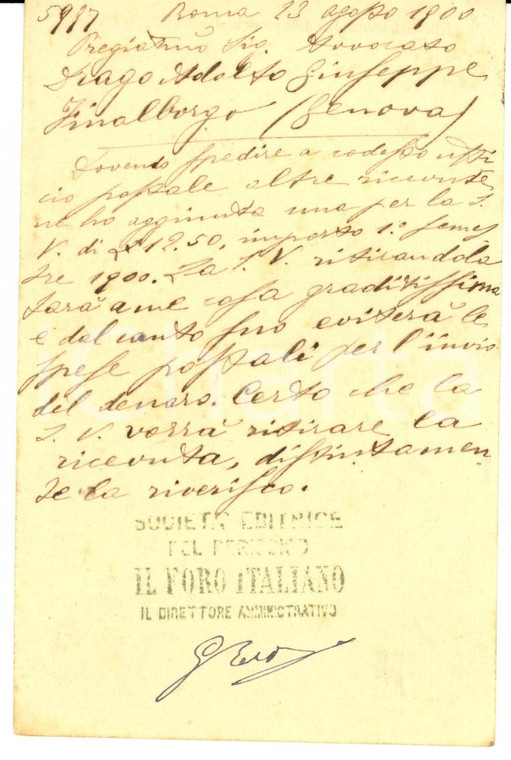 1900 FINALBORGO (SV) IL FORO ITALIANO all'avv. Adolfo Giuseppe DRAGO