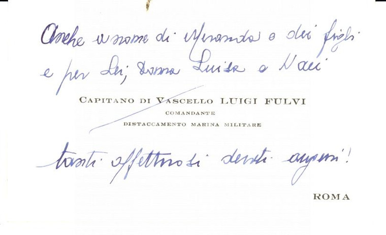 1960 ROMA Luigi FULVI Capitano di vascello Biglietto Autografo