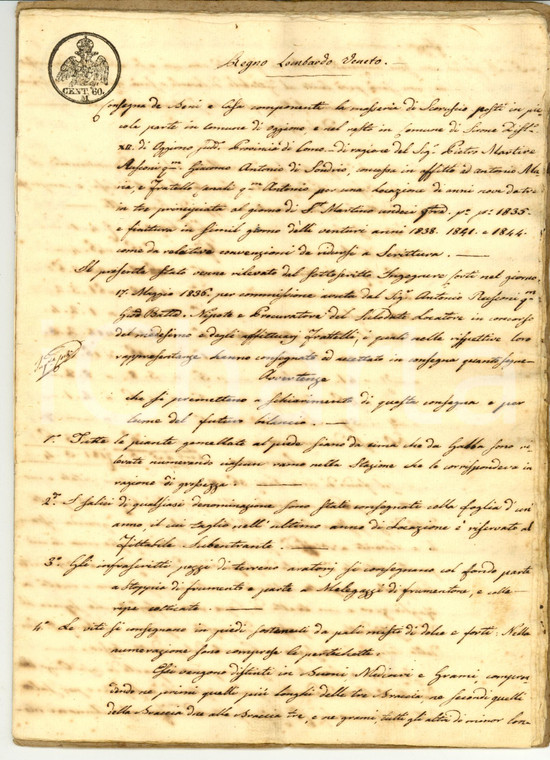 1836 OGGIONO (LC) Consegna terreni di Pietro Martire RUSCONI 20 pagg.