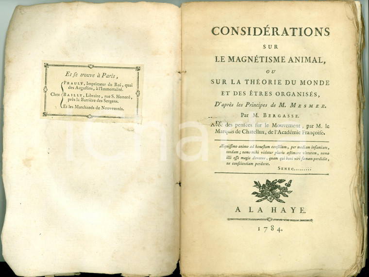 1784 Nicolas BERGASSE Considérations sur le MAGNETISME animal 1st ed. F. MESMER