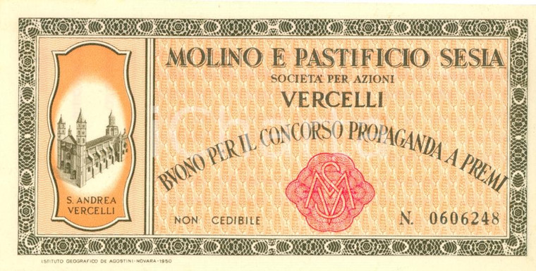 1950 VERCELLI Concorso Molino e pastificio SESIA Buono propaganda