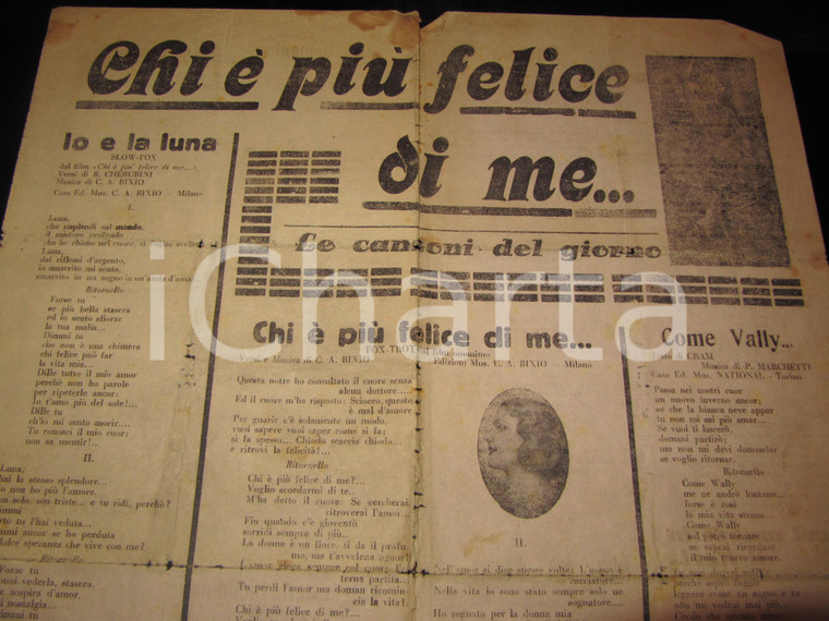 1940 CANZONIERE FASCISTA Chi più felice di me 34 x 50 cm BIXIO Illustrato