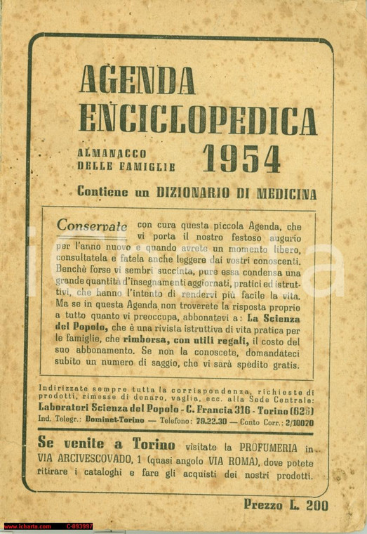 1954 TORINO Agenda enciclopedica con dizionario medico