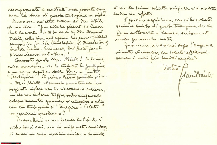 1936 MILANO Autografo GIAN DAULI su traduzione romanzi