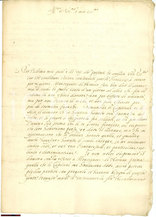 1720 ca GUERRE D'ITALIA Soldati mercenari restano senza paga *Manoscritto