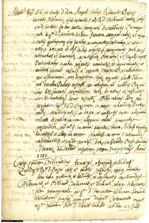 1752 NOVARA Fedecommesso a favore di Ferdinando MOTTA erede di Ferrante SOLIVA