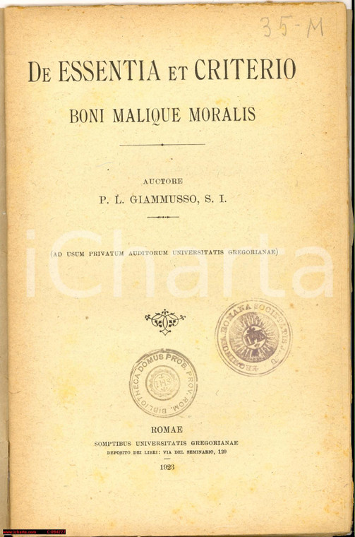 1923 P. L. GIAMMUSSO De essentia boni malique moralis