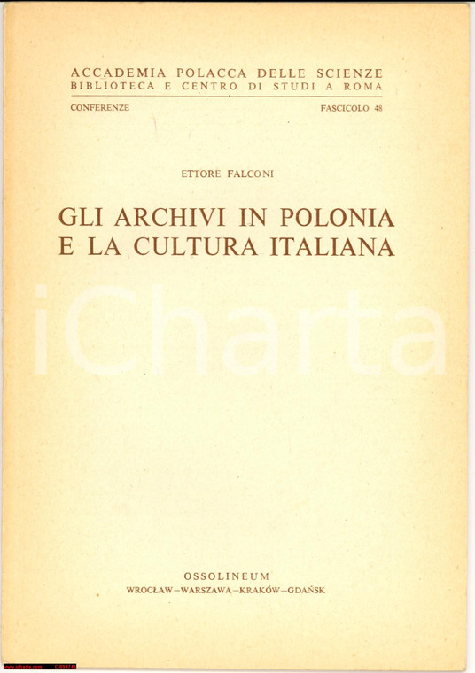 1971 ETTORE FALCONI Archivi Polonia e cultura italiana