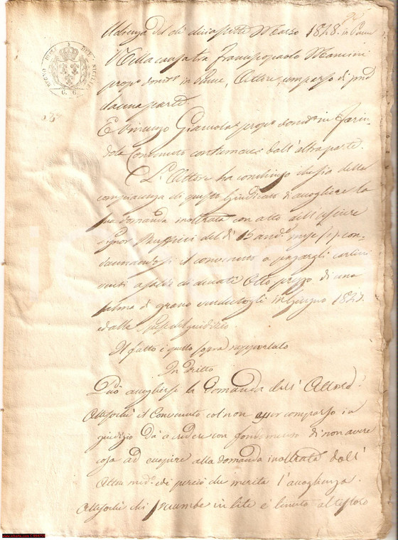 1848 FARINDOLA (PE) Condanna Vincenzo GIAMOLA per grano