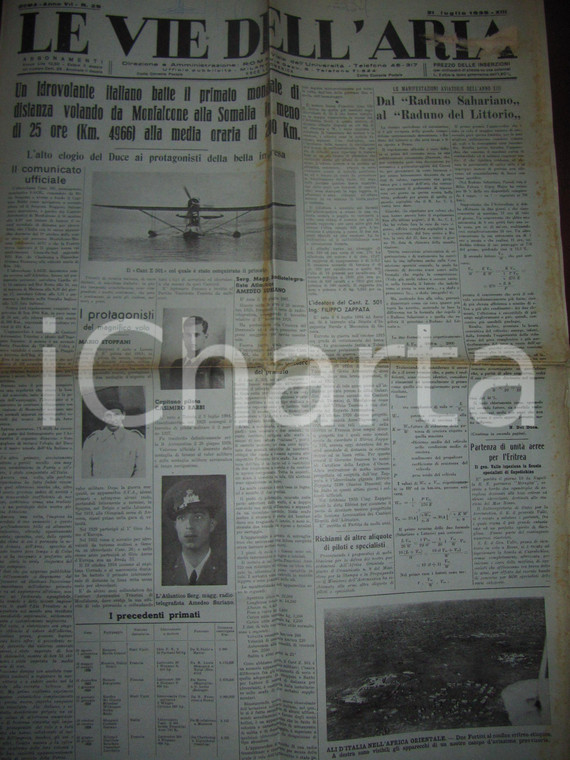 1935 VIE ARIA idrovolante CANT Z 501 batte record distanza MONFALCONE SOMALIA