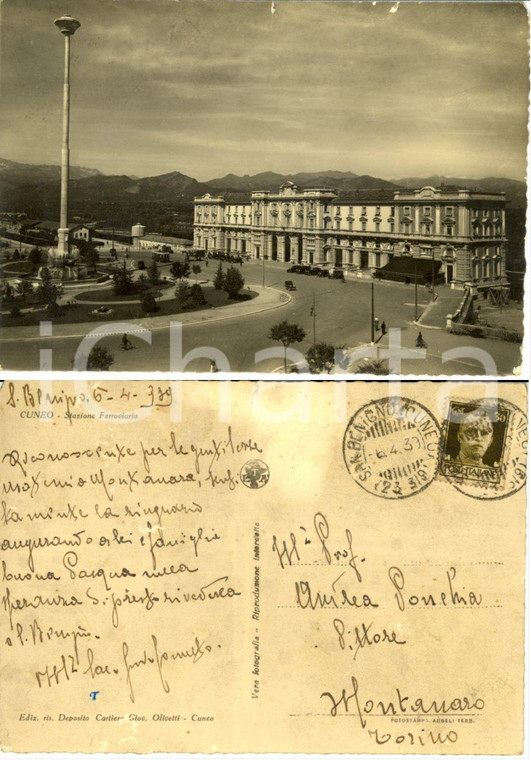 1939 CUNEO Stazione ferroviaria *Cartolina al pittore Andrea PONCHIA FG VG