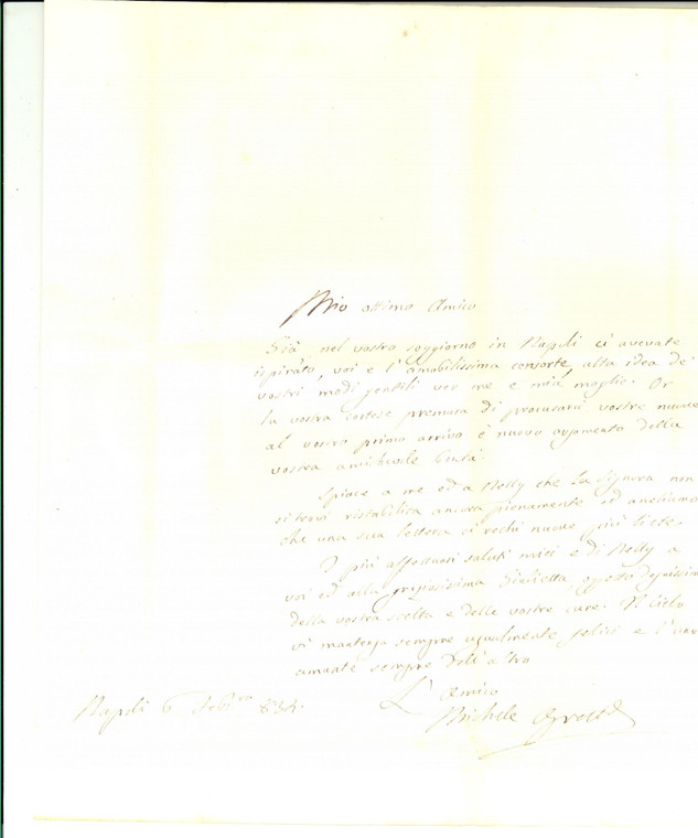 1834 NAPOLI Michele AGRESTI ringrazia l'amico SPALLETTI *Autografo