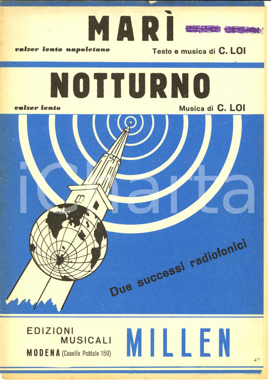 1950 ca C. LOI Marì - Notturno - Valzer lento napoletano - Ed. MILLEN *Spartito