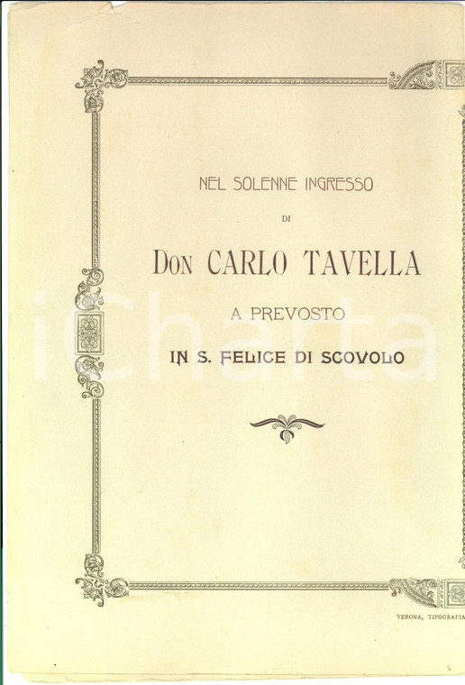 1903 SAN FELICE AL BENACO (BS) Solenne ingresso di don Carlo TAVELLA *Manifesto