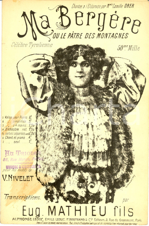 1910 ca Victor NIVELET Ma Bergère ou Le Patre des Montagnes *Spartito ILLUSTRATO