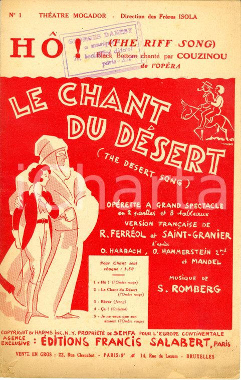 1920 ca SAINT-GRANIER R.Ferrol s. ROMBERG Ho! Le chant du desert *Spartito