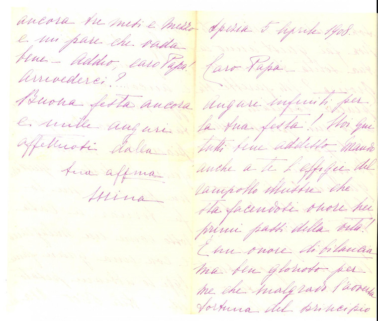 1908 LA SPEZIA Mina TORNIELLI DI CRESTVOLANT dà notizie del figlio Alberto