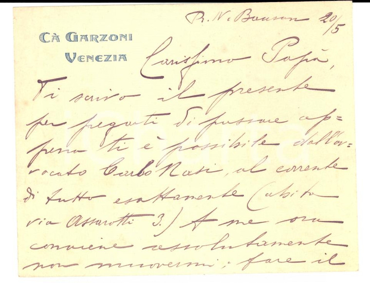 1900 ca VENEZIA Vittorio TORNIELLI non si fa castagnare su Regia Nave BAUSAN