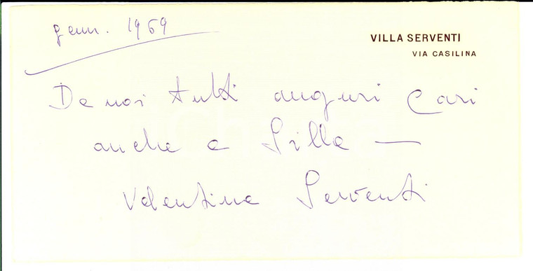 1969 ROMA PIGNETO Auguri natalizi nobile Valentina SERVENTI *Autografo