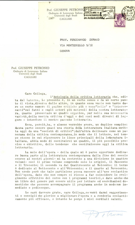 1963 CAGLIARI Giuseppe PETRONIO propone la sua Antologia *AUTOGRAFO