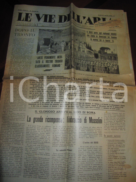 1933 LE VIE DELL'ARIA DUCE premia equipaggi CROCIERA ATLANTICA *Giornale