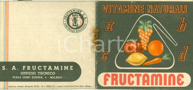 1938 MILANO Vitamine naturali S.A. FRUCTAMINE Illustrato *Opuscolo