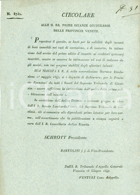 1847 VENEZIA Nuove norme per aste beni immobili IMPERIAL REGIO GOVERNO